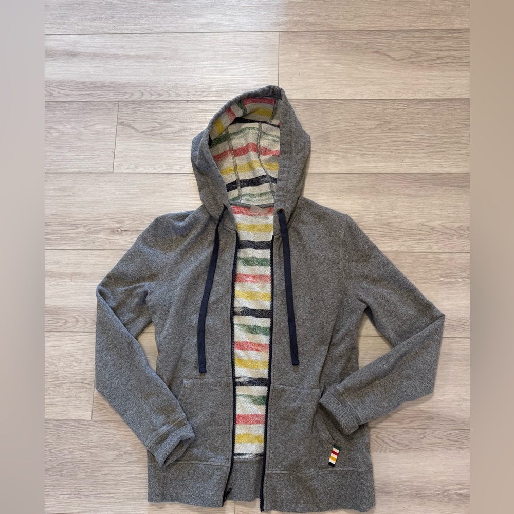 Hudsons Bay Full Zip Jacket Hoodie Sz S French Terry Retro Striped Gray Womens - Picture 2 of 15